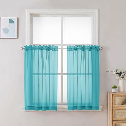 Turquoise Sheer Curtains 30 inch Length 2 Panels (Turquoise / 42"W x 30"L (Pack of 2))