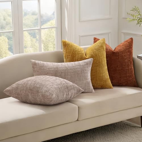 Textured Chenille Throw Pillow Covers 26x26 Set of 2 Light Brown (Light Brown / 26" x 26" (Pack of 2))