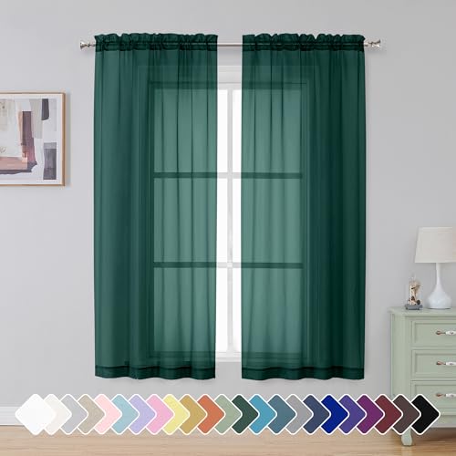 Hunter Green Sheer Curtains 63 Inch Length 2 Panels (Hunter Green / 42"W x 63"L (Pack of 2))