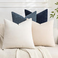 Set of 4 Soft Textured Decorative Throw Pillow Covers 20x20 Inch Cozy Farmhouse Cushion Cover Square Accent Pillow Cases for Bed Couch Sofa Living Room (A Beige White Blue / 20" x 20" (Pack of 4))