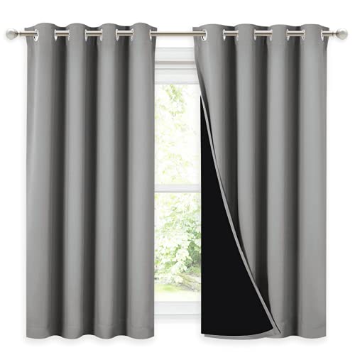 100% Blackout Curtains with Black Liners (Silver Grey / 52"W x 54"L (Pack of 2))