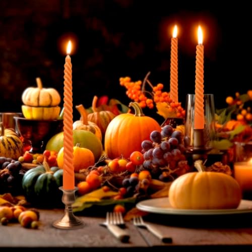 6 Pack 10 Inch Orange Spiral Taper Candles for Halloween and Fall Harvest (Orange)