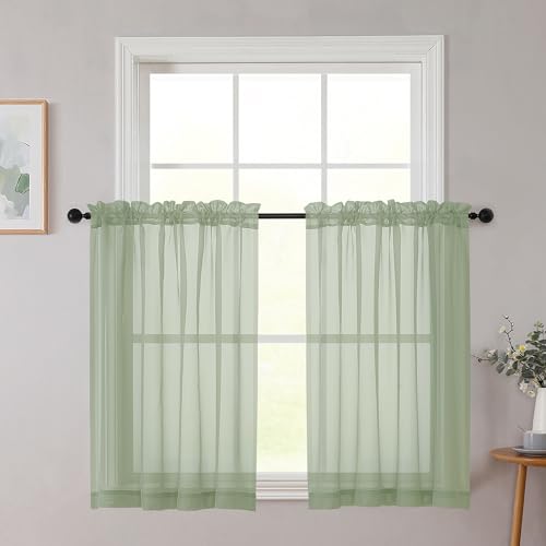 Cafe Curtains 36 Inch Length Tier 2 Pieces (Sage Green / 42"W x 36"L (Pack of 2))