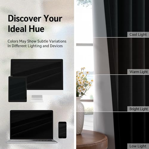 100% Blackout Black Curtains 96 Inch Long 2 Panels Set (Kohl | Black / 50"W x 96"L (Pack of 2))
