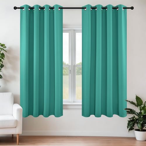 Blackout Curtains 45 Inch Length 2 Panels Set (Peacock Blue / 52"W x 45"L (Pack of 2))