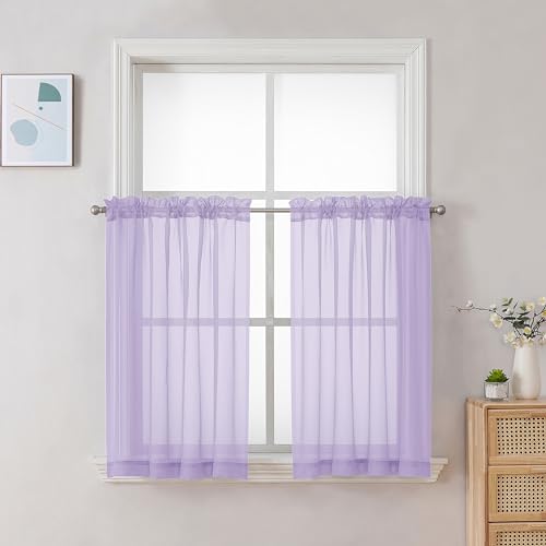 Lilac Sheer Curtains 30 inch Length 2 Panels (Lilac / 42"W x 30"L (Pack of 2))