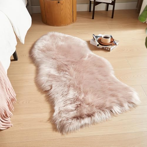 Faux Fur Rug Pink Area Rug (2' x 4' (Sheepskin) / Pink)