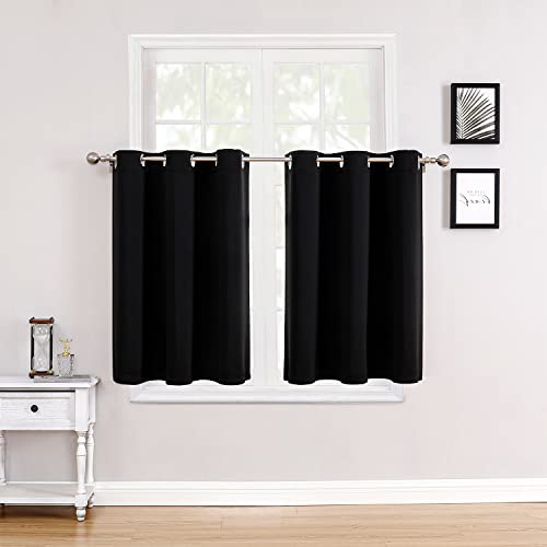 Short Blackout Curtains for Bedroom 36 Inches Long (42"W x 36"L (Pack of 2) / Black)