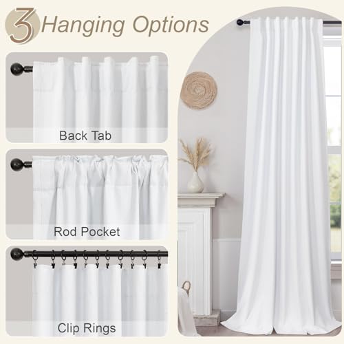 Short Small Window Room Darkening Curtains 58 Inches Long for Bedroom Basement Linen Cotton Textured Sunblock Heat Blocking Soundproof White Blackout Curtain Back Tab Pleated Drape 58 Length 2 Panels (White / 52"W x 58"L (Pack of 2))