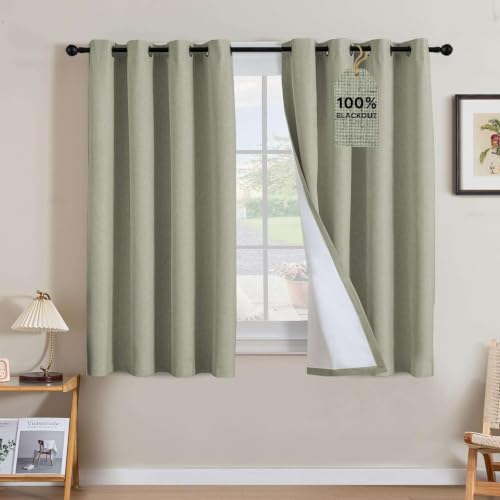 100% Blackout Linen Curtains 54" L 2 Panels Heathered Tea (Heathered Tea / 52"W x 54"L (Pack of 2))