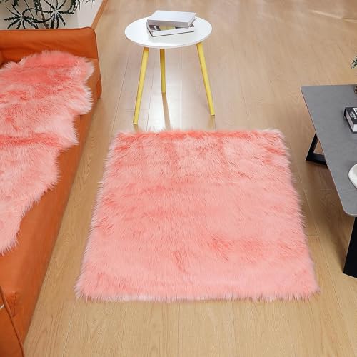 Faux Fur Rug Sheepskin Shag Fluffy Fuzzy Pink 3x4 ft Rugs for Bedroom Bedside Bed Floor Living Room Plush Rectangle High (4' x 3' (Rectangular) / Pink)