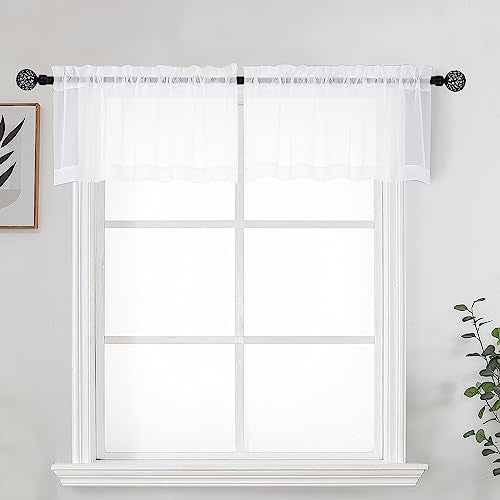 White Sheer Curtains for Kitchen Valance Set of 2 (White / 42"W x 14"L (Pack of 2))
