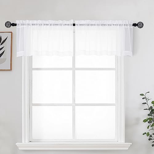 White Sheer Curtains for Kitchen Valance Set of 2 (White / 42"W x 14"L (Pack of 2))