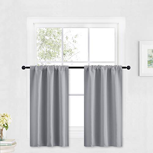 Cafe Blackout Curtains 30 inch Length (Silver Grey / 29"W x 30"L (Pack of 2))