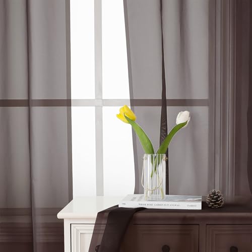 Sheer Curtains 45 Inch Length 2 Panels Set (Chocolate / 42"W x 45"L (Pack of 2))
