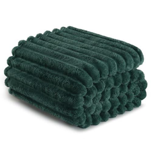 Striped Fleece Throw Blanket for Couch (Forest Green / Throw ( 50x60 IN ))