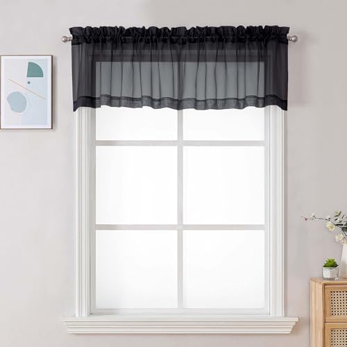 Black Sheer Valances for Windows (Black / 42"W x 16"L (Pack of 2))