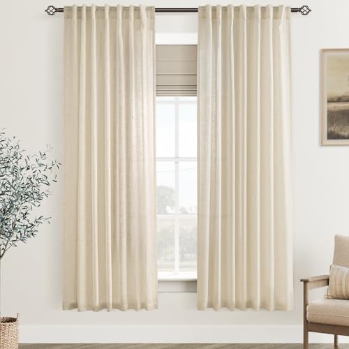Faux Linen Beige Curtains 72 inches Long for Living Room Rustic Farmhouse Linen Drapes Semi Sheer Burlap Textured Canvas Cloth Curtain Panels Set of 2 Kahki Tan Colored (Linen / 52"W x 72"L (Pack of 2))