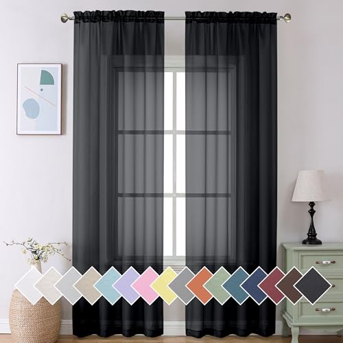 Long Sheer Black Curtains for Living Room 108 inch Length 2 Panels Set (40"W x 108"L (Pack of 2) / Black)