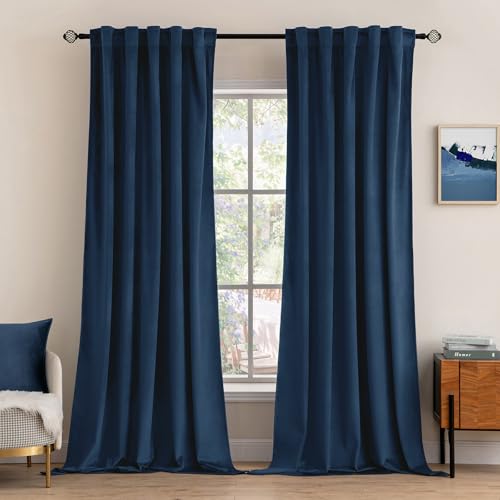 Navy Blue Velvet Curtains 52x84 inches Luxury Blackout Curtains (Navy Blue / 52"W x 84"L (Pack of 2))
