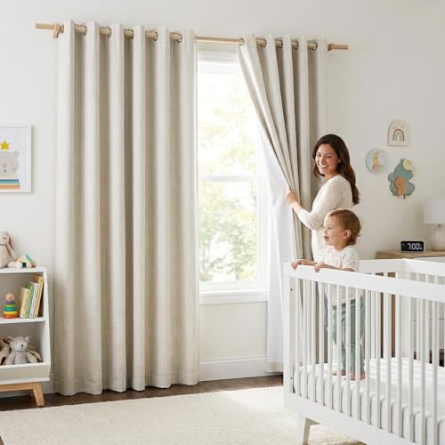 Full Blackout Natural Linen Cold Reducing Curtains 102" Length with Thermal Insulated Liners for Living Room (52"W x 102"L (Pack of 2) / Natural)