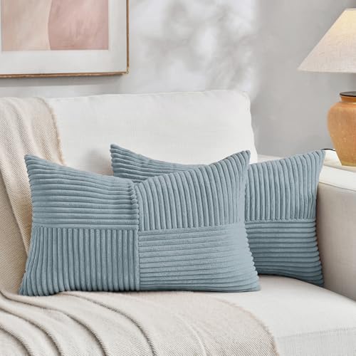 Set of 2 Light Blue Long Lumbar Decorative Throw Pillow Covers 16x24 Inch for Couch Bed Sofa (Light Blue / 24" x 16" (Pack of 2))