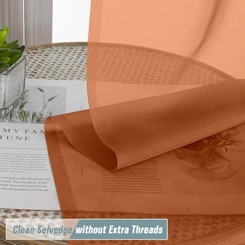 Orange Sheer Curtains for Window 72 inches Long 2 Panels Set (42"W x 72"L (Pack of 2) / Orange)