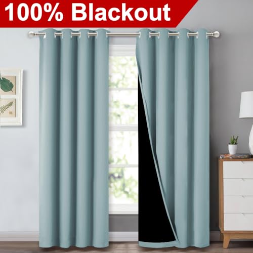 100% Blackout Curtains 84 inches Long (Sky Blue / 52"W x 84"L (Pack of 2))