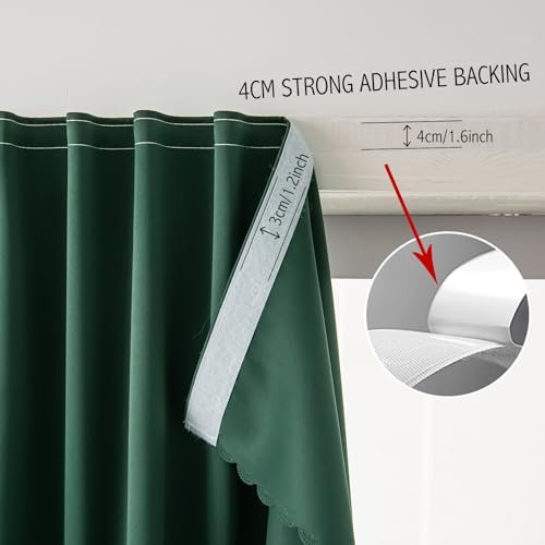 Blackout Curtains for Bedroom Sticky Curtain Blackout Window Cover Self Adhesive Curtains Rod No Drillng (47"W x 96"L (Pack of 1) / Dark Green)