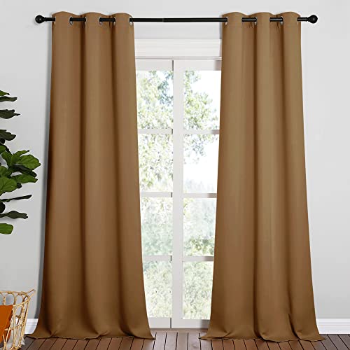 Sleek Blackout Curtains 95 inches Length for Windows (Gold Brown / 42"W x 95"L (Pack of 2))