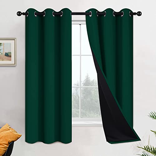 Dark Green 100% Blackout Curtains 63 Inches Long 42" Wide 2 Panels (42"W x 63"L (Pack of 2) / Dark Green)