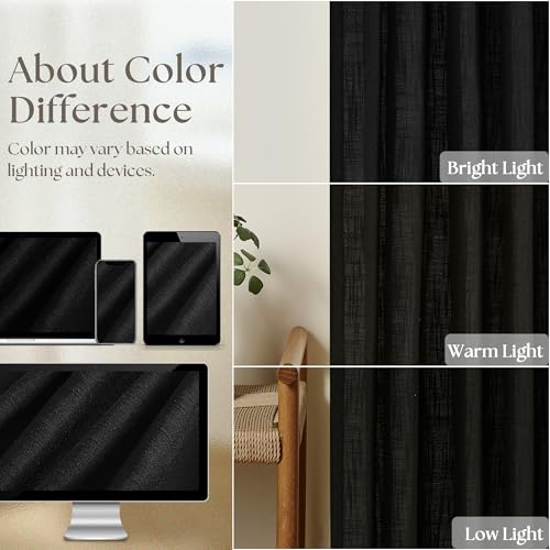 Black Pinch Pleated Linen Semi Sheer 80 Inch Curtains 2 Panels (Black / 40"W x 80"L (Pack of 2))