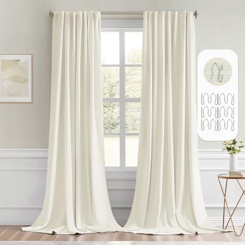 Cream Back Tab Blackout Curtains 52x108 Inch Long 2 Panels Set (Cream / 52"W x 108"L (Pack of 2))
