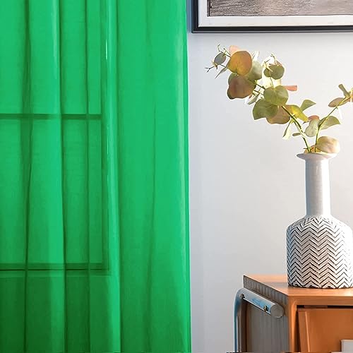 Sheer Voile Window Treatment Rod Pocket Curtain Panels for Kitchen Bedroom Living Room Drapes Sunlight Filtering Privacy Semi Home Decor Assorted Colors Sizes (Green / 52"W x 54"L (Pack of 2))