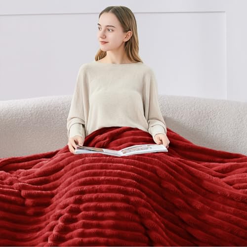 Ribbed Twin Blanket for Couch & Bed (Burgundy / Twin(60"x80"))