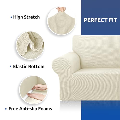 Stretch Loveseat Couch Cover (Beige / Medium)