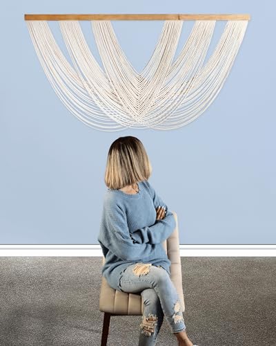Extra Large Macrame Wall Hanging 59" x 33" (59"L x 33.5"W / Ecru)