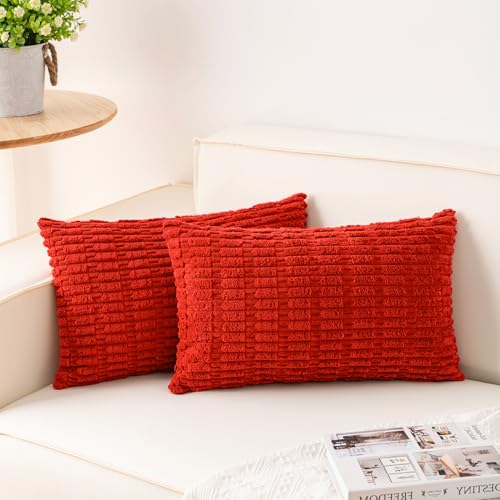 Pack of 2 Corduroy Decorative Throw Pillow Covers 12x20 Inch (Red / 20" x 12" (Pack of 2))