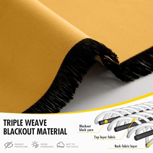 Yellow Blackout Bedroom Curtains Drapes 96 Inch Long 52"x96" (Yellow / 52"W x 96"L (Pack of 2))