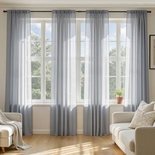 Dark Grey Sheer Curtains 72 Inches Long 4 Panels 54 x 72 Inches (54"W x 72"L (Pack of 4) / Dark Grey)