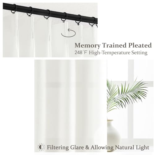 Pinch Pleated Solid White Sheer Curtains 96 Inches Long for Living Room 2 Panels Set (Pure White / 40"W x 96"L( Pack of 2))