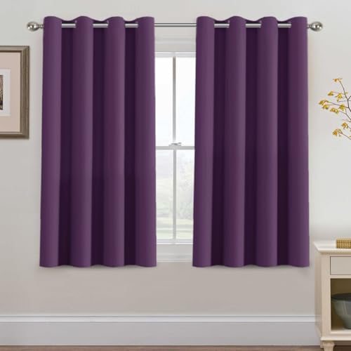 Blackout Curtain for Living Room Small Window Kitchen Blackout Curtains 45 inch Length Energy Saving Solid Grommet Blackout Drape (52"W x 45"L (Pack of 1) / Plum Purple)