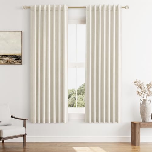 100% Blackout Linen Curtains 63 Inch Length 2 Panels Set for Living Room Bedroom Back Tab Thermal Insulated Black Out Drapes Room Darkening Farmhouse Style for Bedroom Window Curtains 52x63 (Linen / 52"W x 63"L (Pack of 2))