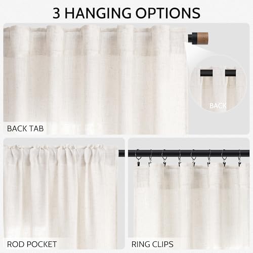 Ivory White Linen Curtains 132 Inch Length for Living Room Light Filtering Semi Sheer Curtain Back Tab Neutral Modern Farmhouse Decor Drapes Floor to Ceiling High Window for Bedroom 52x132 (52"W x 132"L (Pack of 2) / Ivory White)