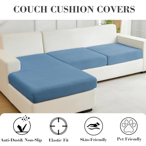 Sofa Covers Couch Covers for Sofa Pet Friendly Couch Cushion Covers Universal Sofa Covers Washable Stretch Slipcovers for Sectional Sofa (Texture Blue / 2 Seats + Chaise Cover)