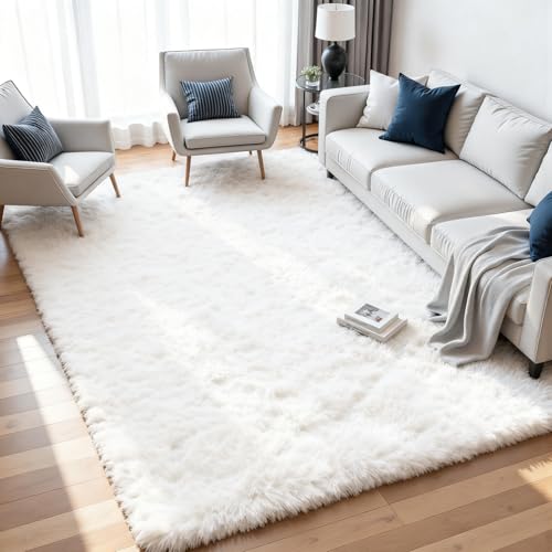 8x10 Fluffy Shag Area Rugs for Living Room Bedroom (White / 8' x 10' (Rectangular))