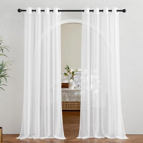 Soft White Sheer Long Curtains 108 Inches (Soft White / 54"W x 108"L (Pack of 2))