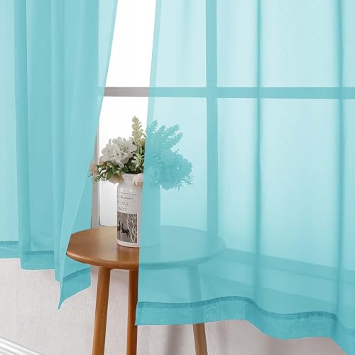 Aqua Sheer Curtains for Living Room 72 Inches Long 2 Panels (Aqua / 42"W x 72"L (Pack of 2))