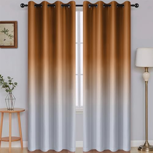 Burnt Orange to Grey White Ombre Room Darkening Curtains 96 Inch (52"W x 96"L (Pack of 2) / Burnt Orange to Grayish White)