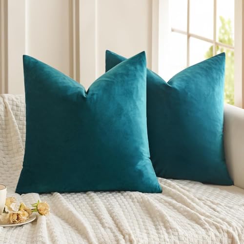 Velvet Throw Pillow Covers 18x18 Inch Pack of 2 Teal (18" x 18" (Pack of 2) / Teal)